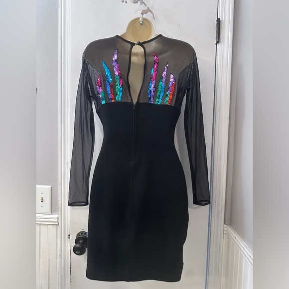 Tadashi Vintage 80’s Party Glam Women’s Small Black Sequin Mesh Dress - Picture 8 of 15